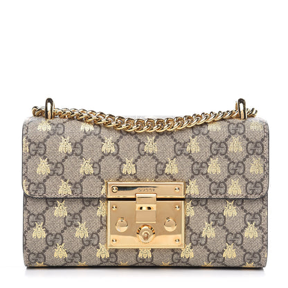 Gucci GG Supreme Monogram Bees Small Padlock Shoulder Bag Black 1 of 10