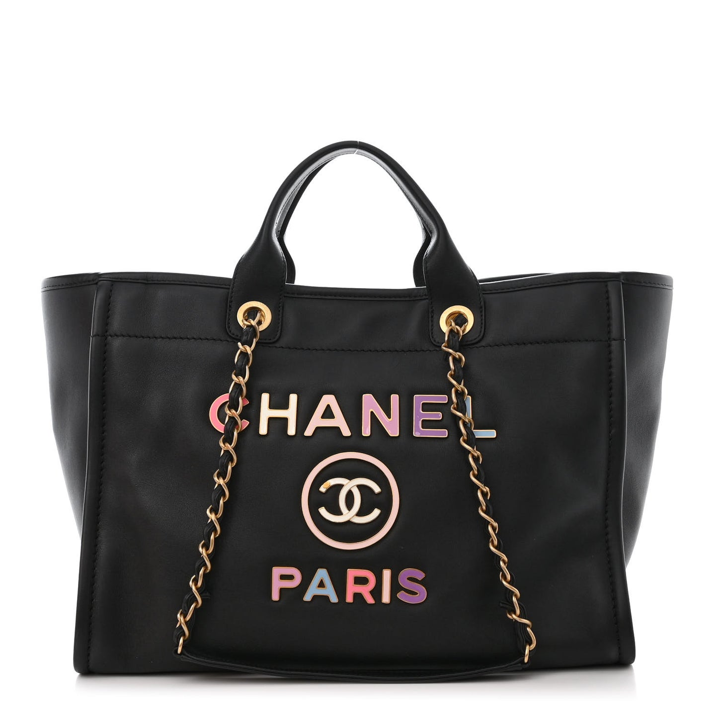 Calfskin Medium Deauville Tote Black Multicolor