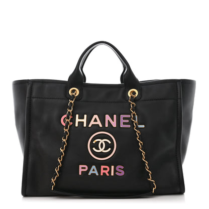 Chanel Calfskin Medium Deauville Tote Black Multicolor 3 of 16