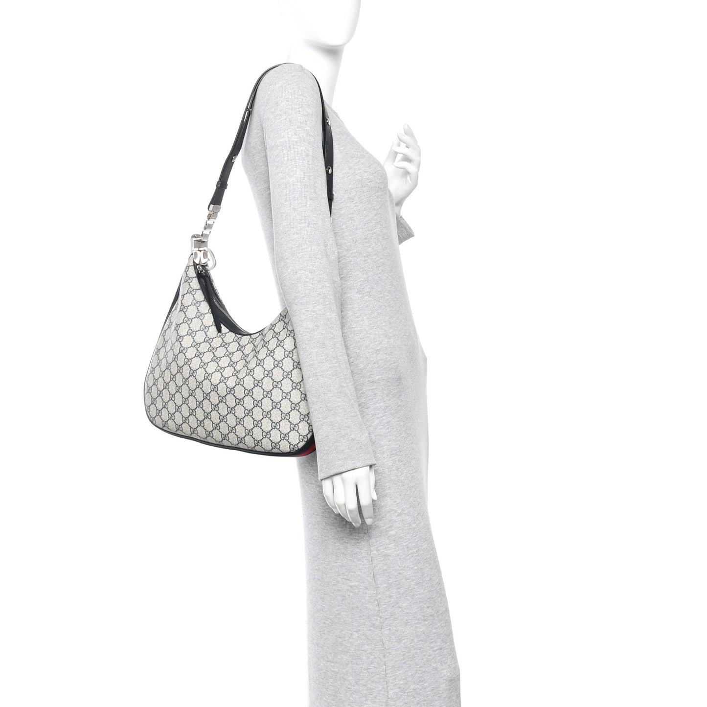 GG Supreme Monogram Textured Calfskin Web Large Attache Shoulder Bag Beige Blue
