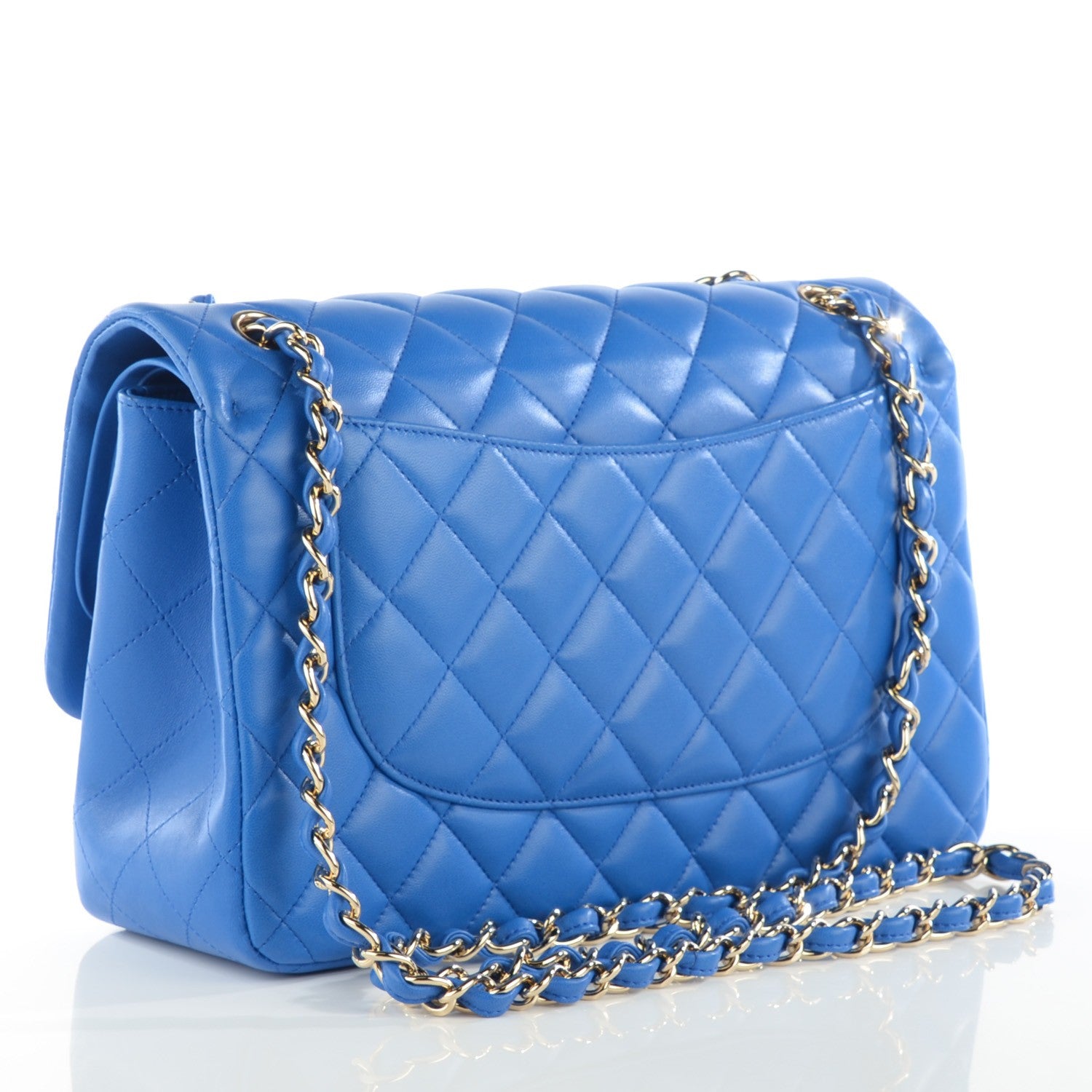 Chanel Lambskin Quilted Jumbo Double Flap Bright Blue 3 of 9
