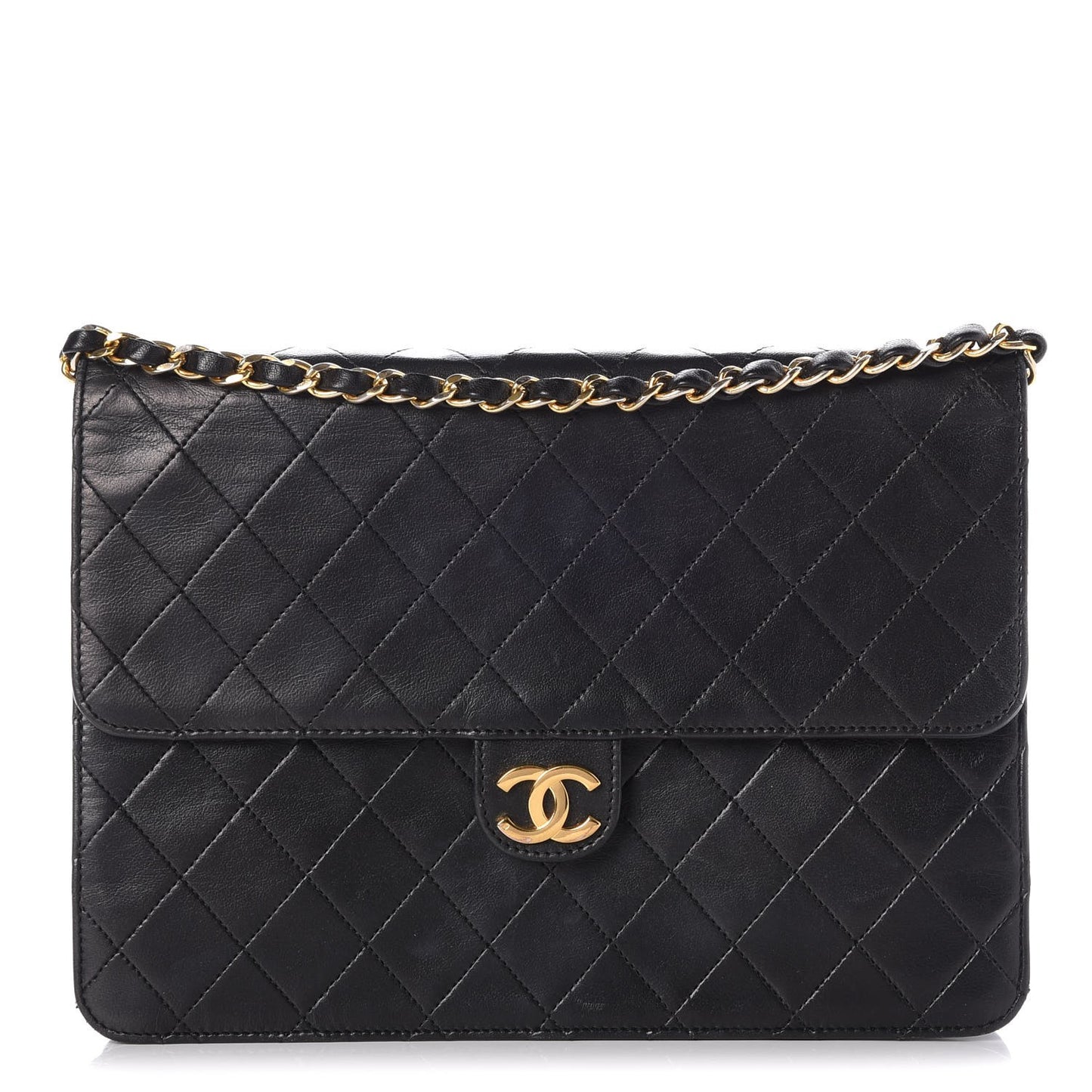 Lambskin Quilted Medium Single Flap Black