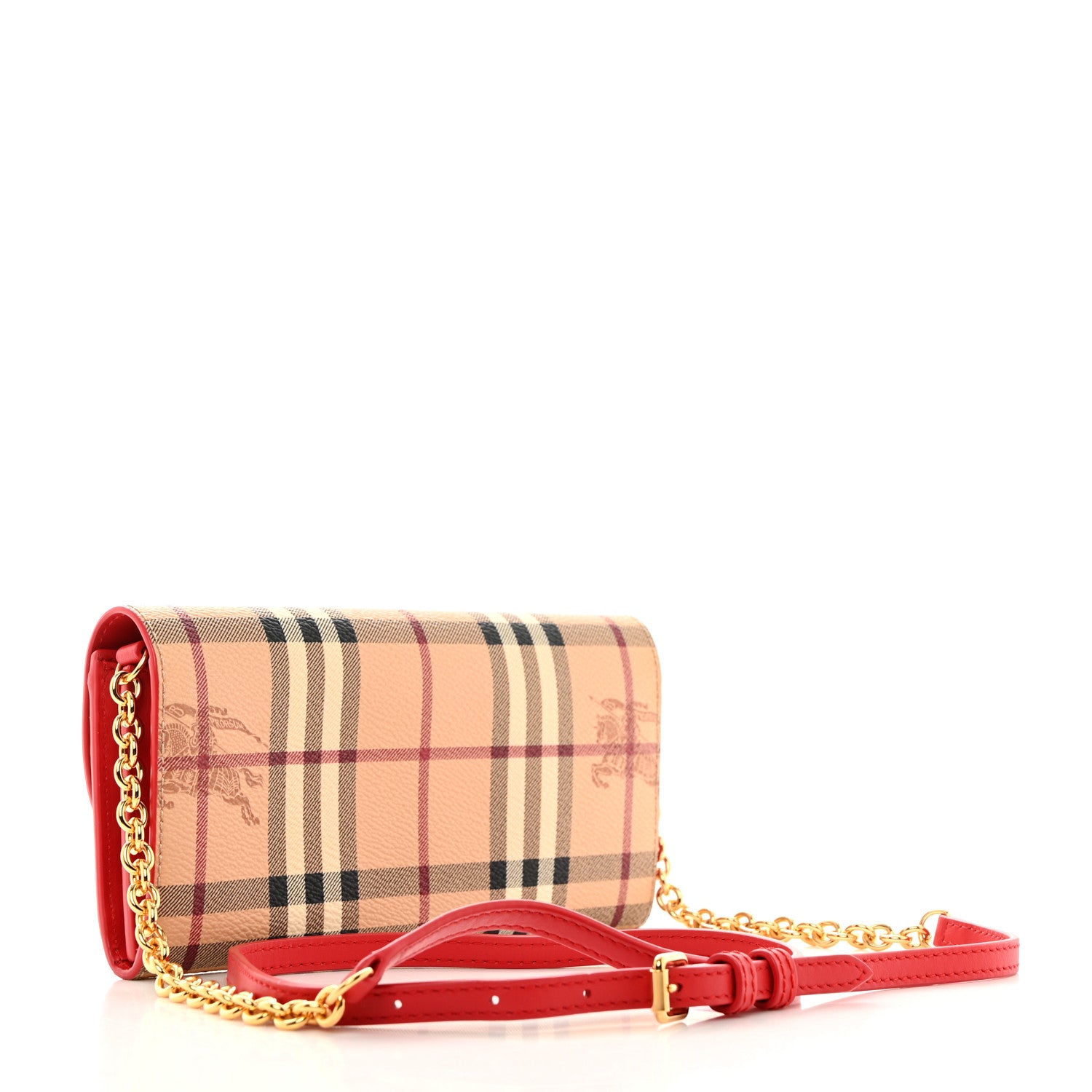 Burberry Haymarket Check Henley Wallet On Chain Coral Red 2 of 11