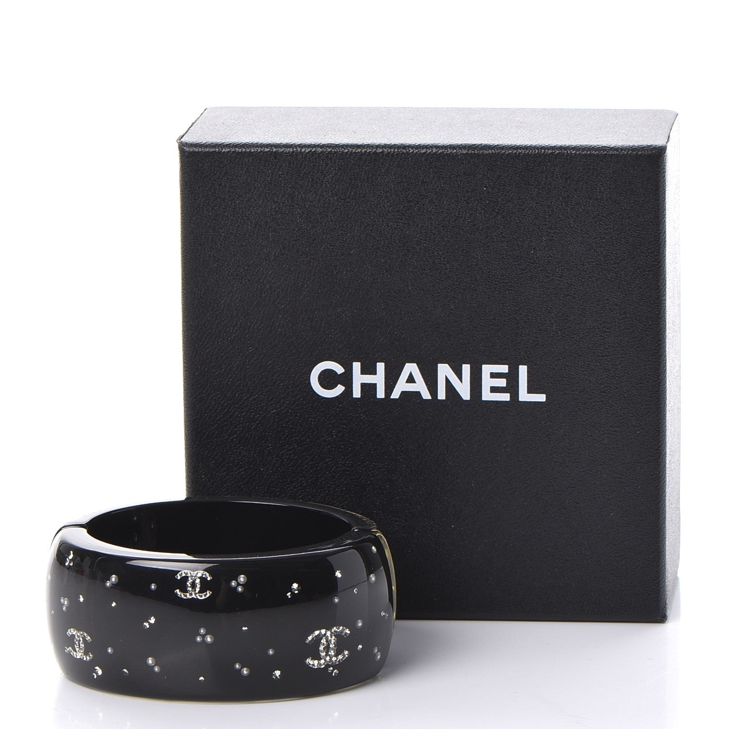 Chanel Resin Crystal CC Cuff Black 5 of 5