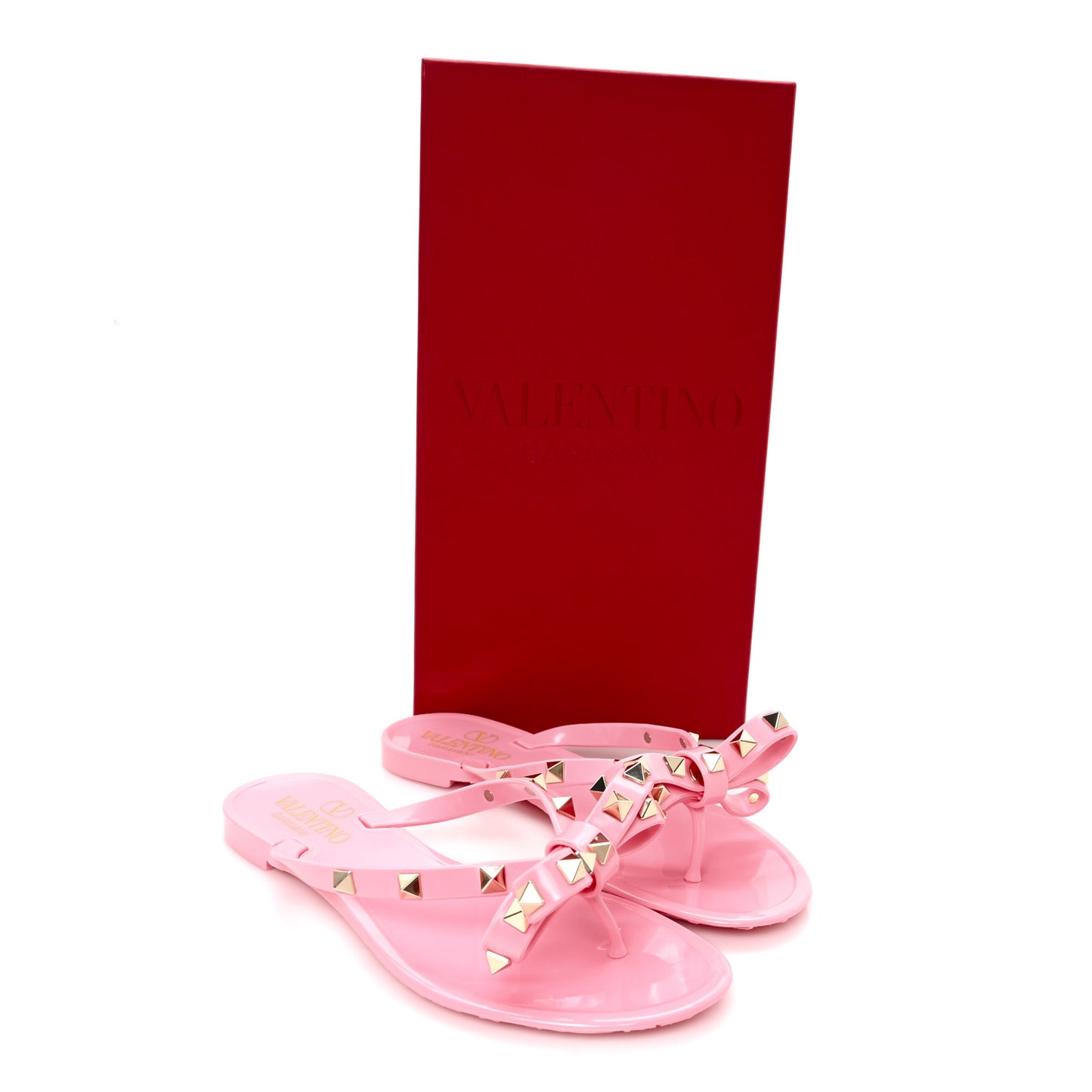 PVC Jelly Glitter Rockstud Bow Thong Sandals 35 Bubble Gum