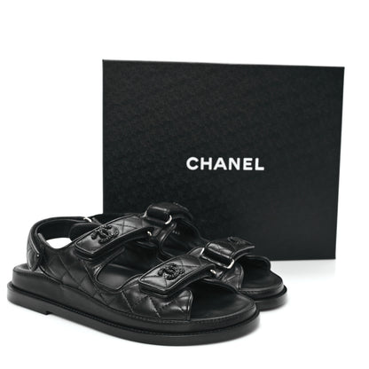 Chanel Lambskin Quilted Velcro Dad Sandals 37.5 So Black 10 of 10