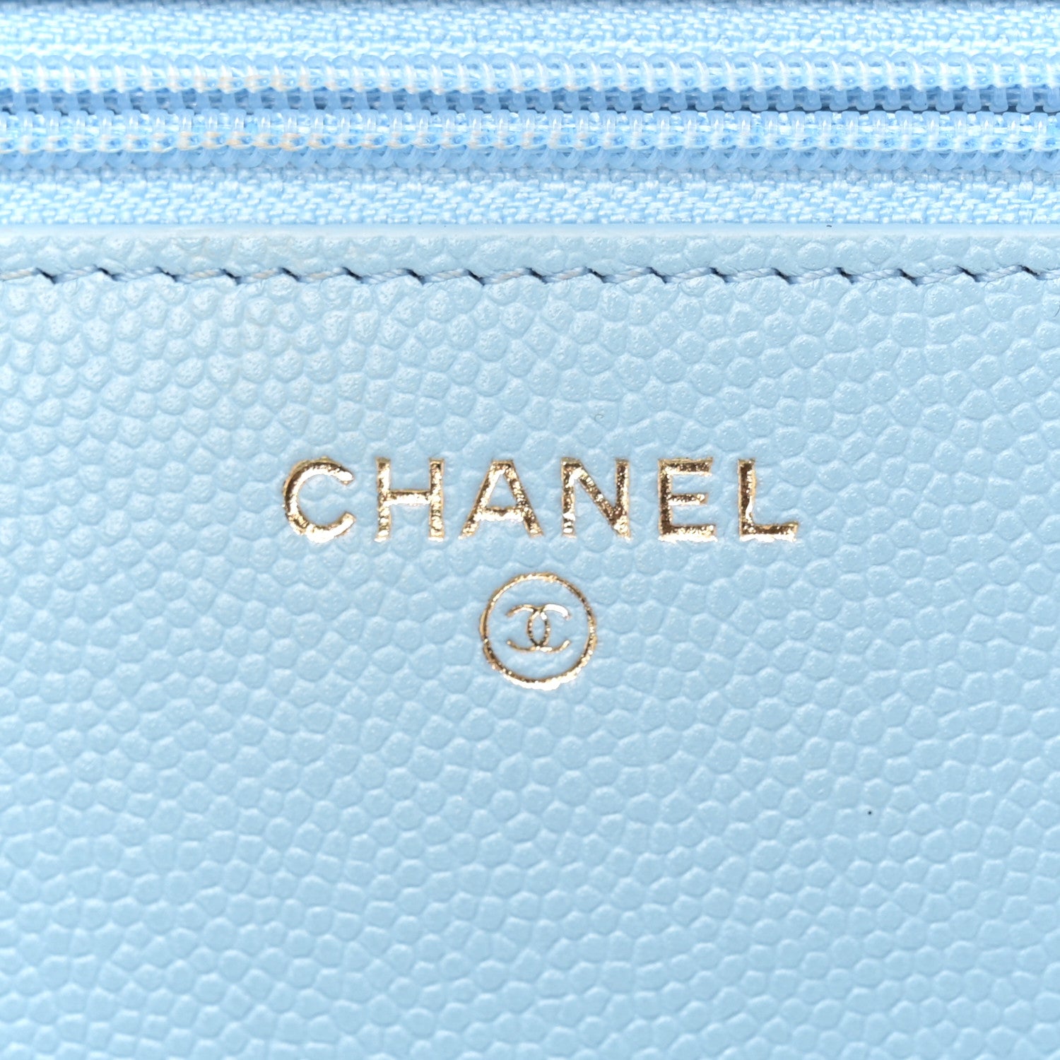Chanel Caviar Quilted Crystal CC Wallet On Chain WOC Light Blue 6 of 13