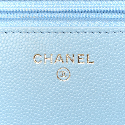 Chanel Caviar Quilted Crystal CC Wallet On Chain WOC Light Blue 6 of 13