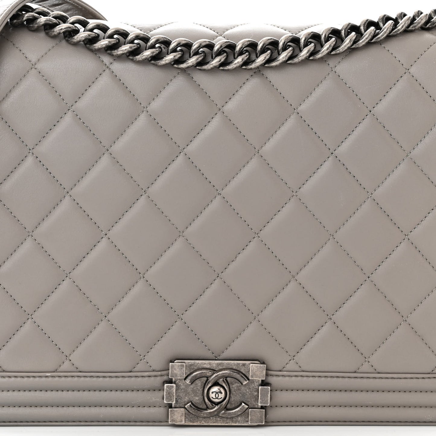 Lambskin Quilted Large Boy Flap Grey