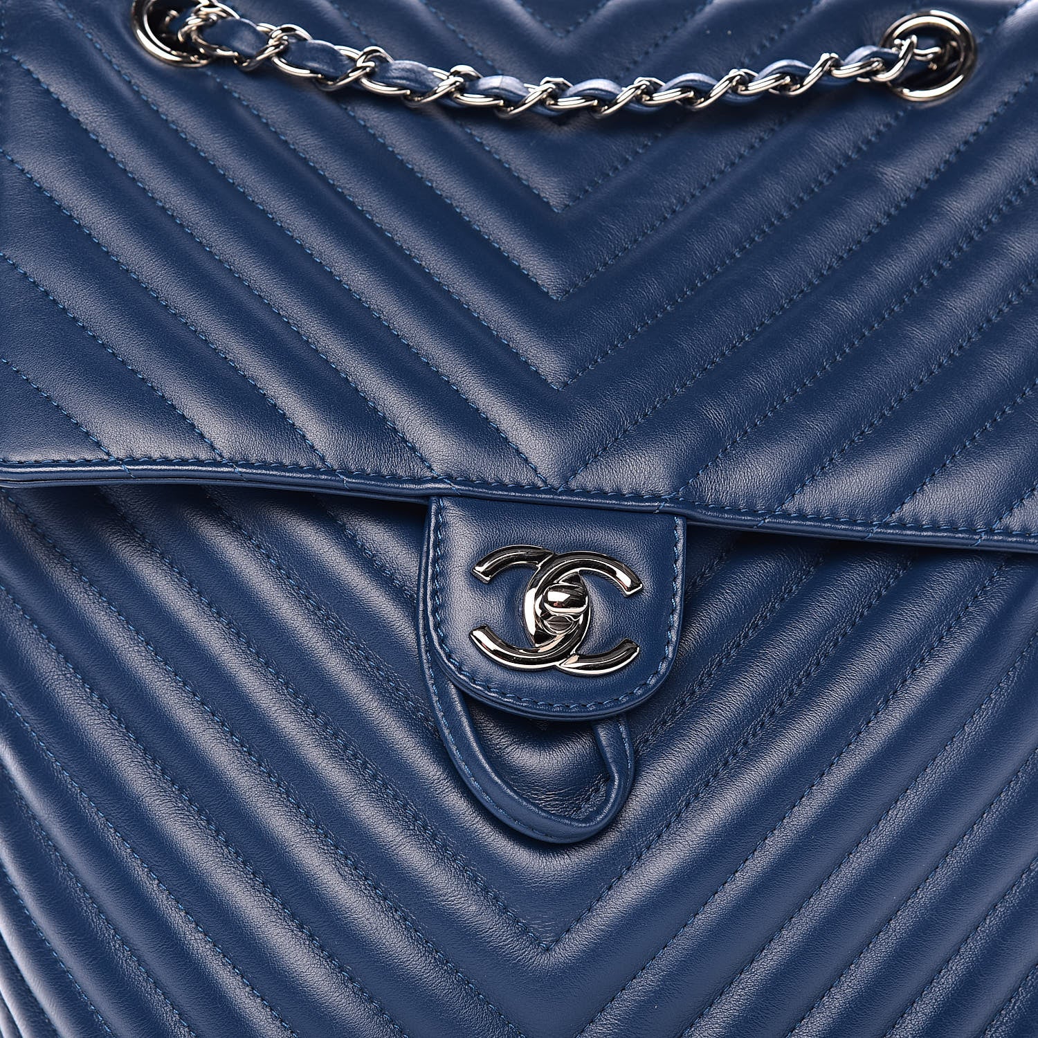 Chanel Calfskin Chevron Quilted Large Urban Spirit Backpack Blue 11 of 11