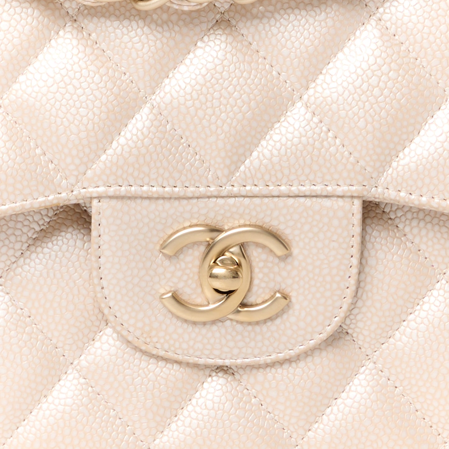 Iridescent Caviar Quilted Jumbo Double Flap Beige