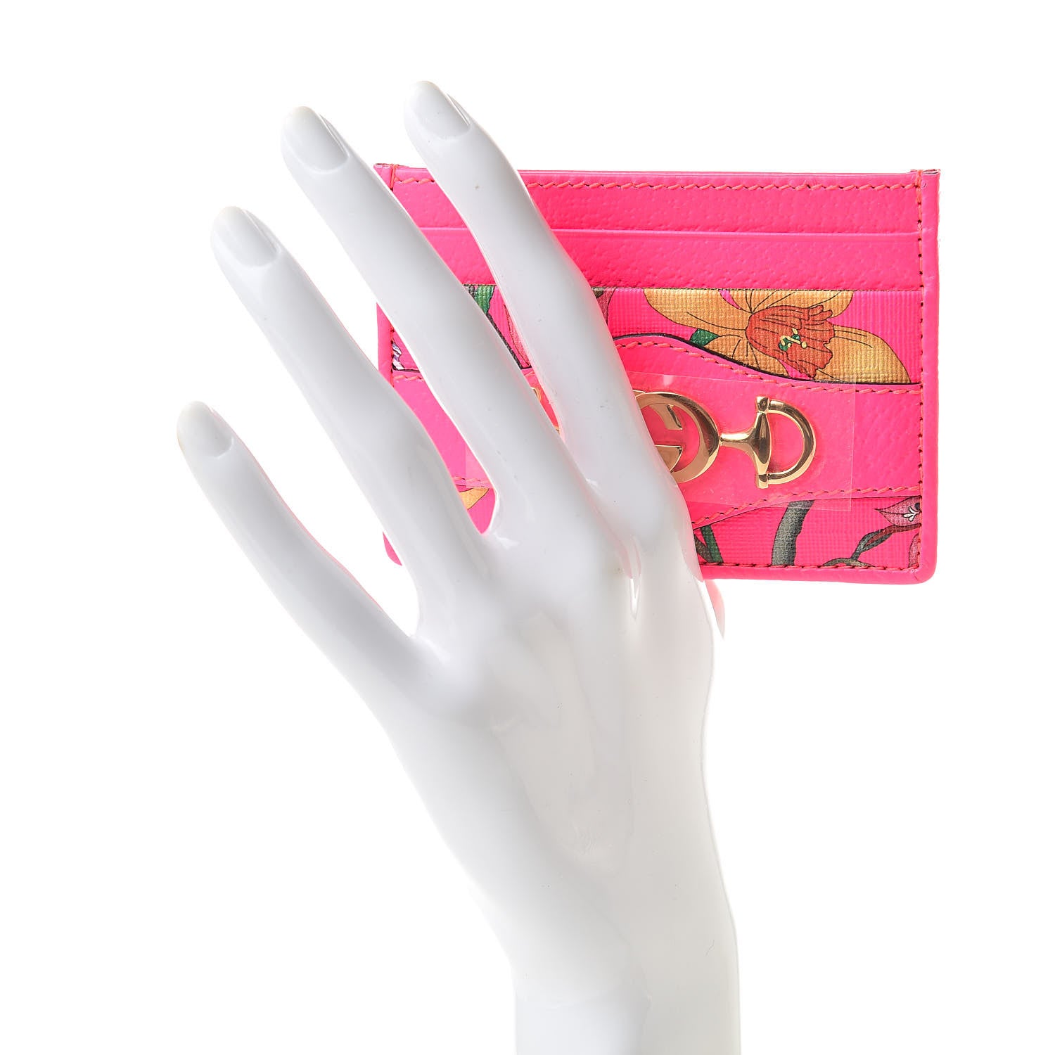 Gucci Calfskin Flora Print Zumi Card Holder Fuxia Fluo 2 of 7