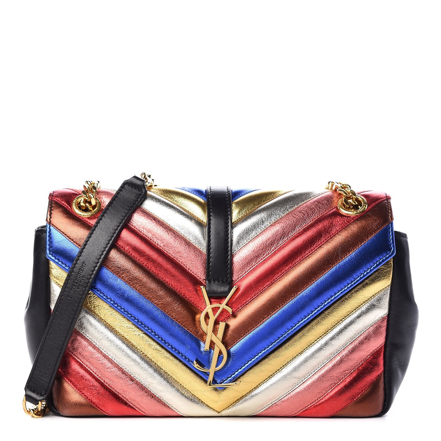 Metallic Calfskin Matelasse Chevron Monogram Medium College Satchel Multicolor