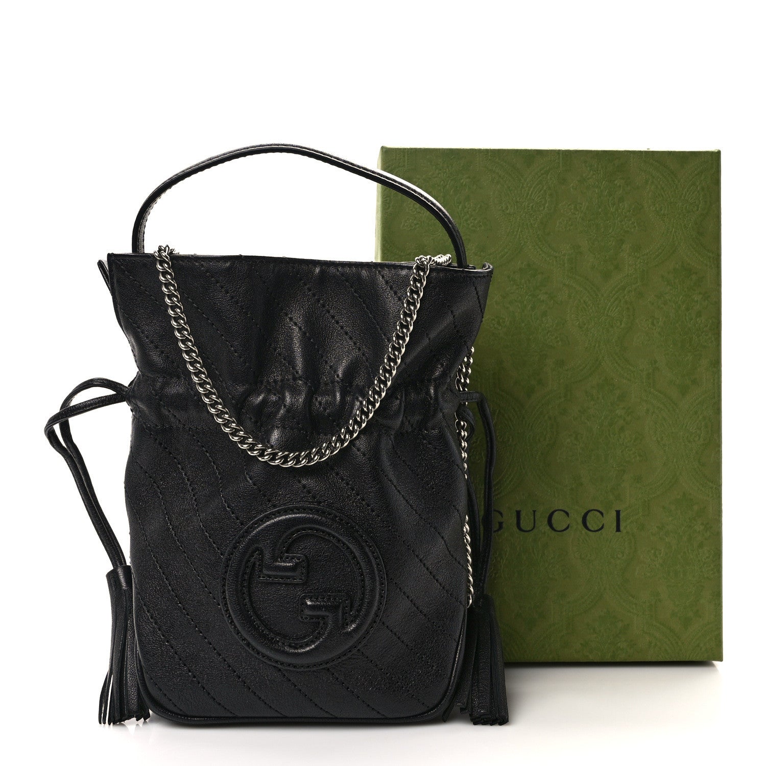 Gucci Sakai Be Green Calfskin Diagonal Stitched Mini Blondie Bucket Bag Black 13 of 13