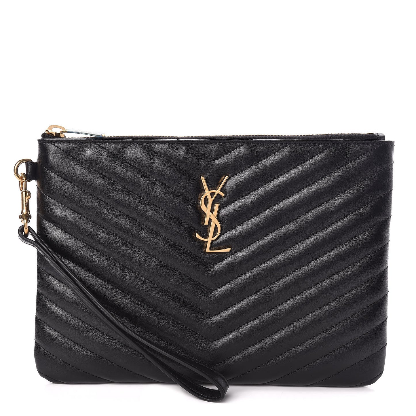 Calfskin Matelasse Chevron Monogram A5 Wristlet Black