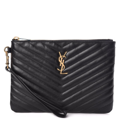 Saint Laurent Calfskin Matelasse Chevron Monogram A5 Wristlet Black 1 of 8