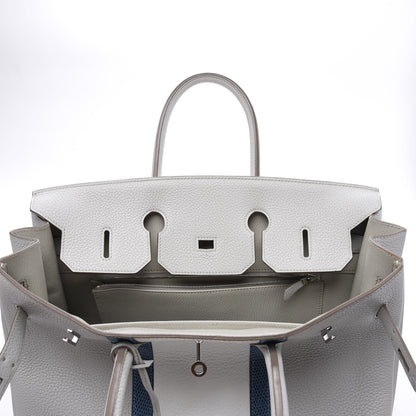 Hermes Taurillon Clemence Lizard Club Birkin 35 Gris Perle White Mykonos 15 of 31