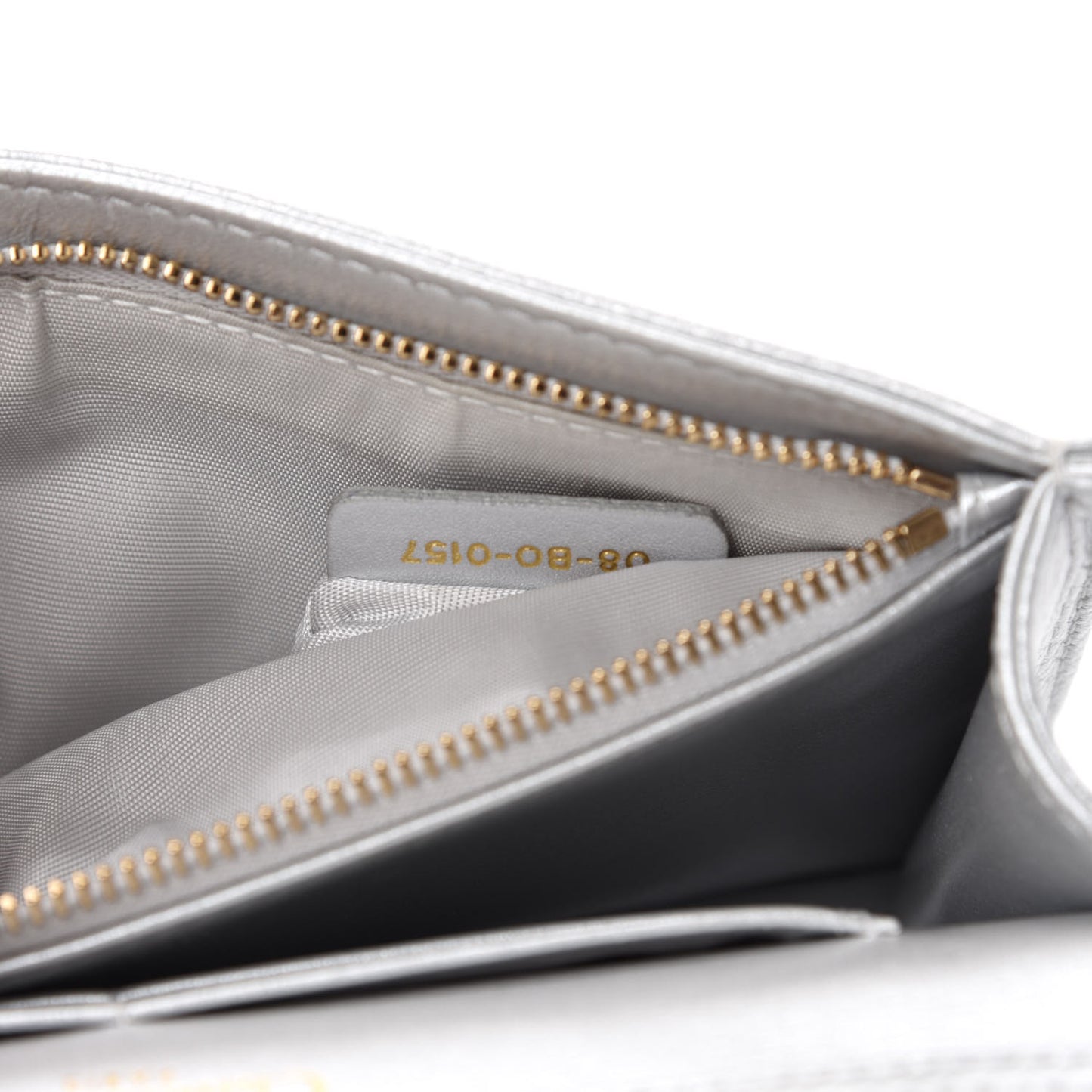 Metallic Grained Calfskin Diorama Wallet on Chain Pouch Silver