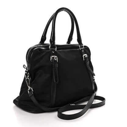 Prada Tessuto Nylon Calfskin Dome Satchel Black 3 of 11