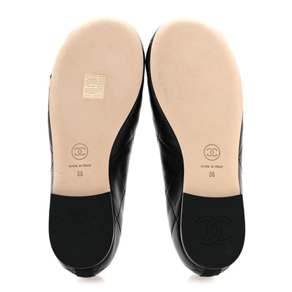 Chanel Lambskin Quilted CC Cambon Ballet Flats 36 Black White 6 of 10