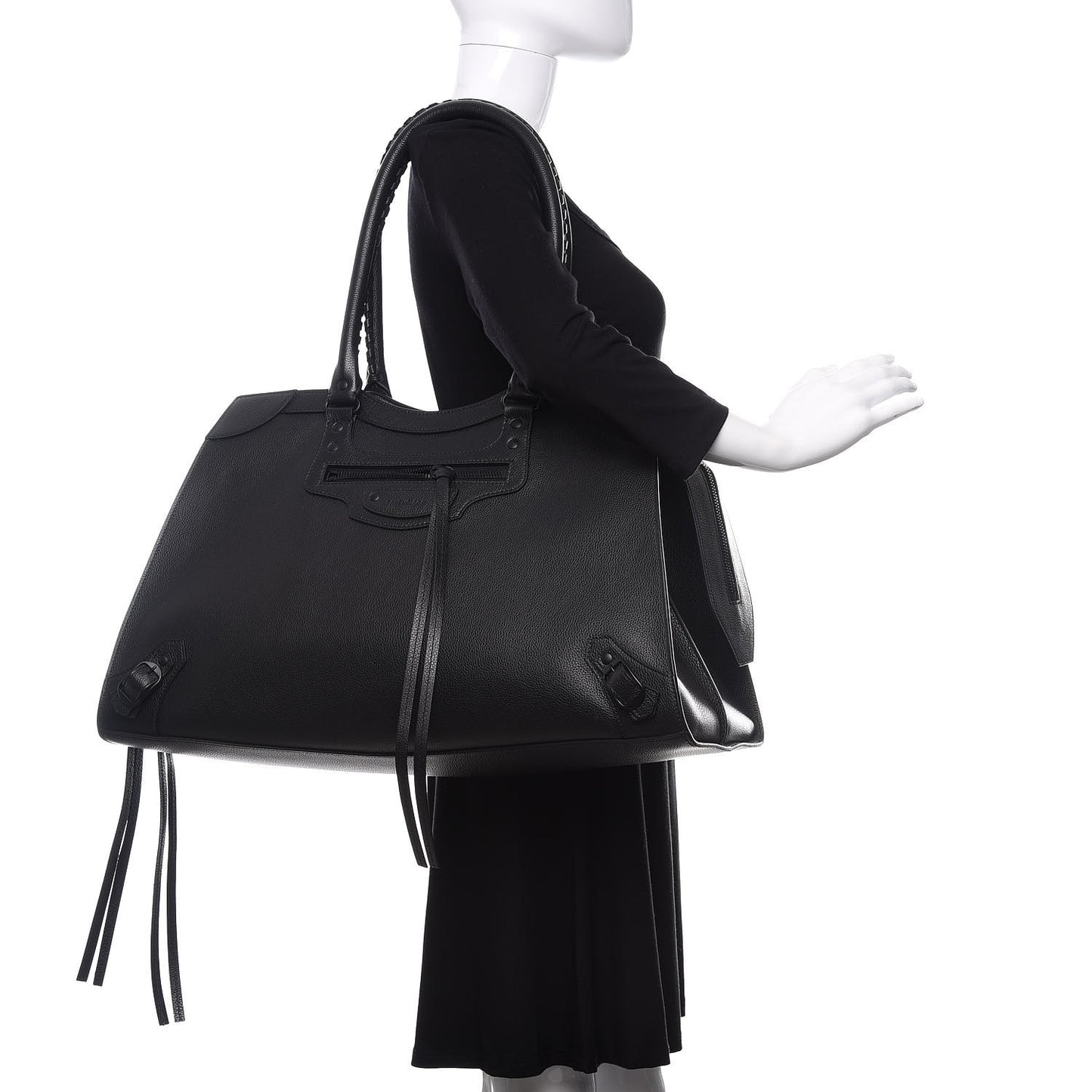 Grained Calfskin Neo Classic Black Hardware Large Top Handle Bag Black