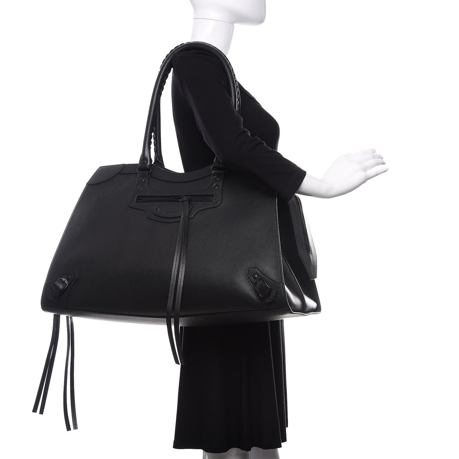 Balenciaga Grained Calfskin Neo Classic Black Hardware Large Top Handle Bag Black 2 of 10