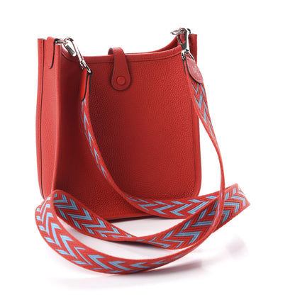 Hermes Taurillon Clemence Evelyne TPM Rouge De Coeur Bleu Du Nord 3 of 11