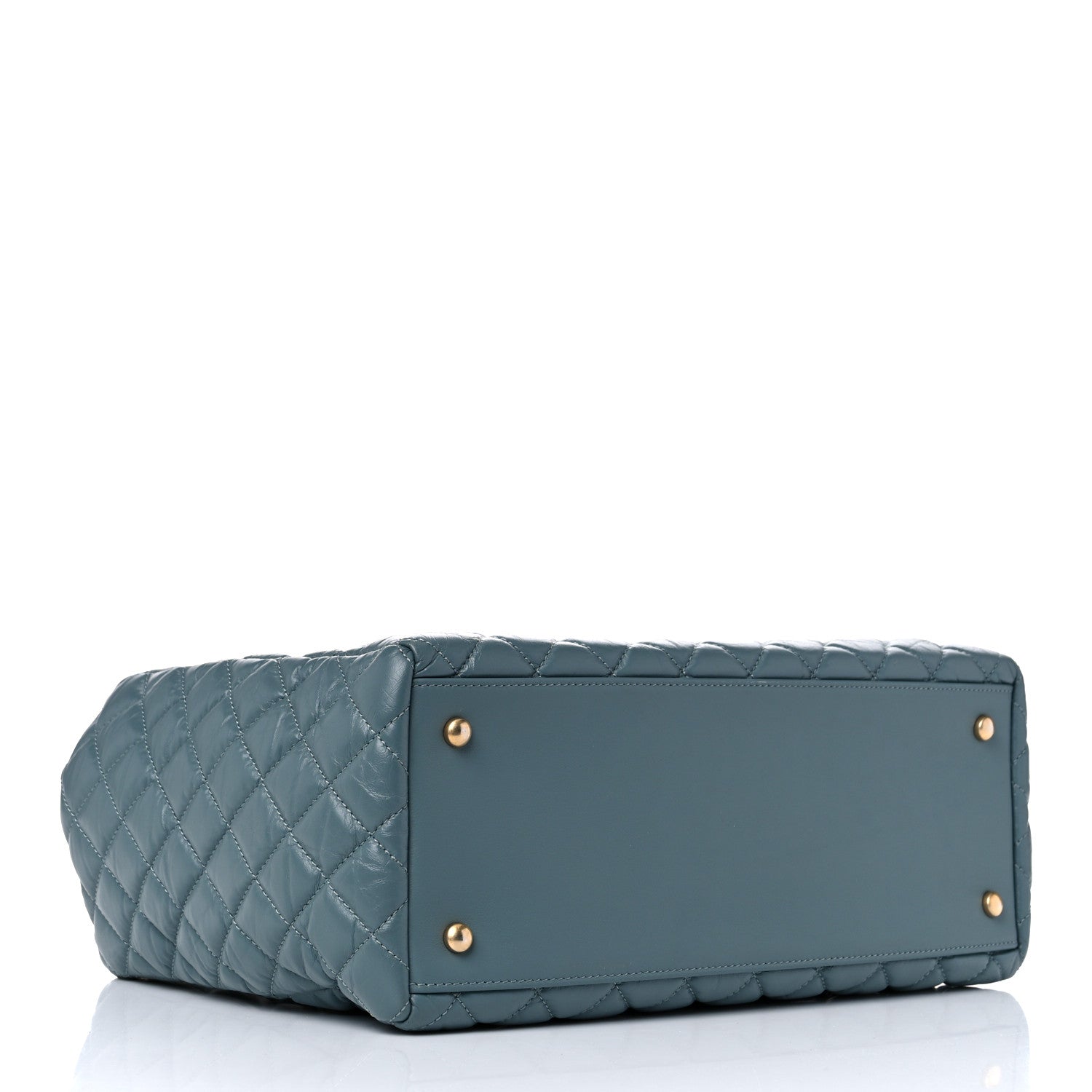 Chanel Aged Calfskin Quilted Large Coco Handle Shopping Tote Blue 5 of 15