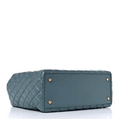 Chanel Aged Calfskin Quilted Large Coco Handle Shopping Tote Blue 5 of 15