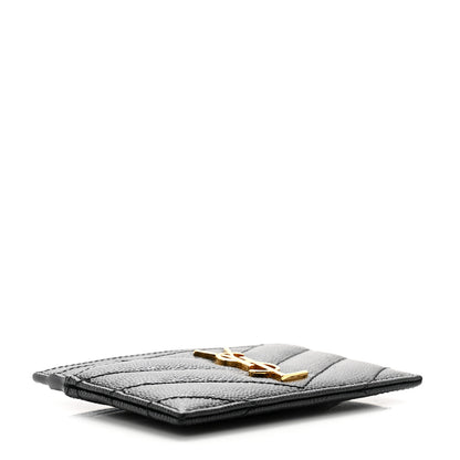 Saint Laurent Grain De Poudre Matelasse Chevron Monogram Credit Card Case Black 4 of 9