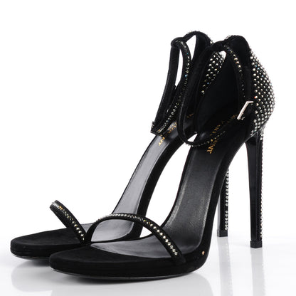Saint Laurent Crystal Studded Suede Jane 110 Ankle Strap Sandals 41 Black 3 of 7