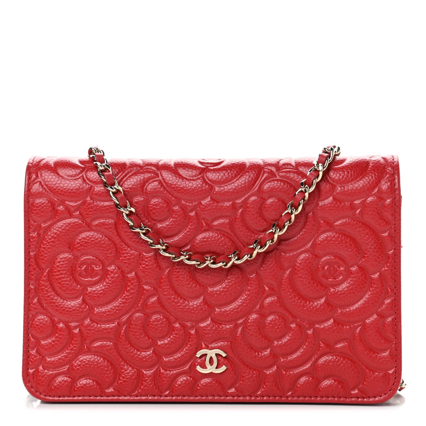 Caviar Camellia Embossed Wallet On Chain WOC Red
