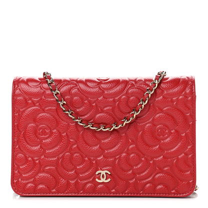 Chanel Caviar Camellia Embossed Wallet On Chain WOC Red 1 of 4