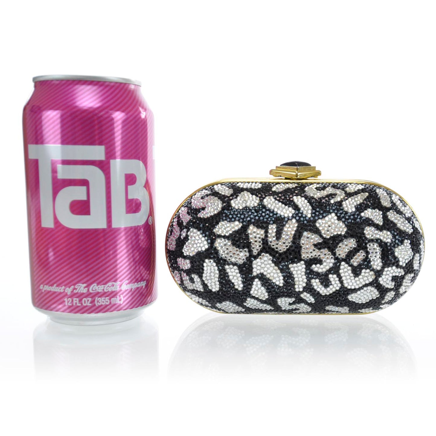 Crystal Minaudiere Clutch Black White