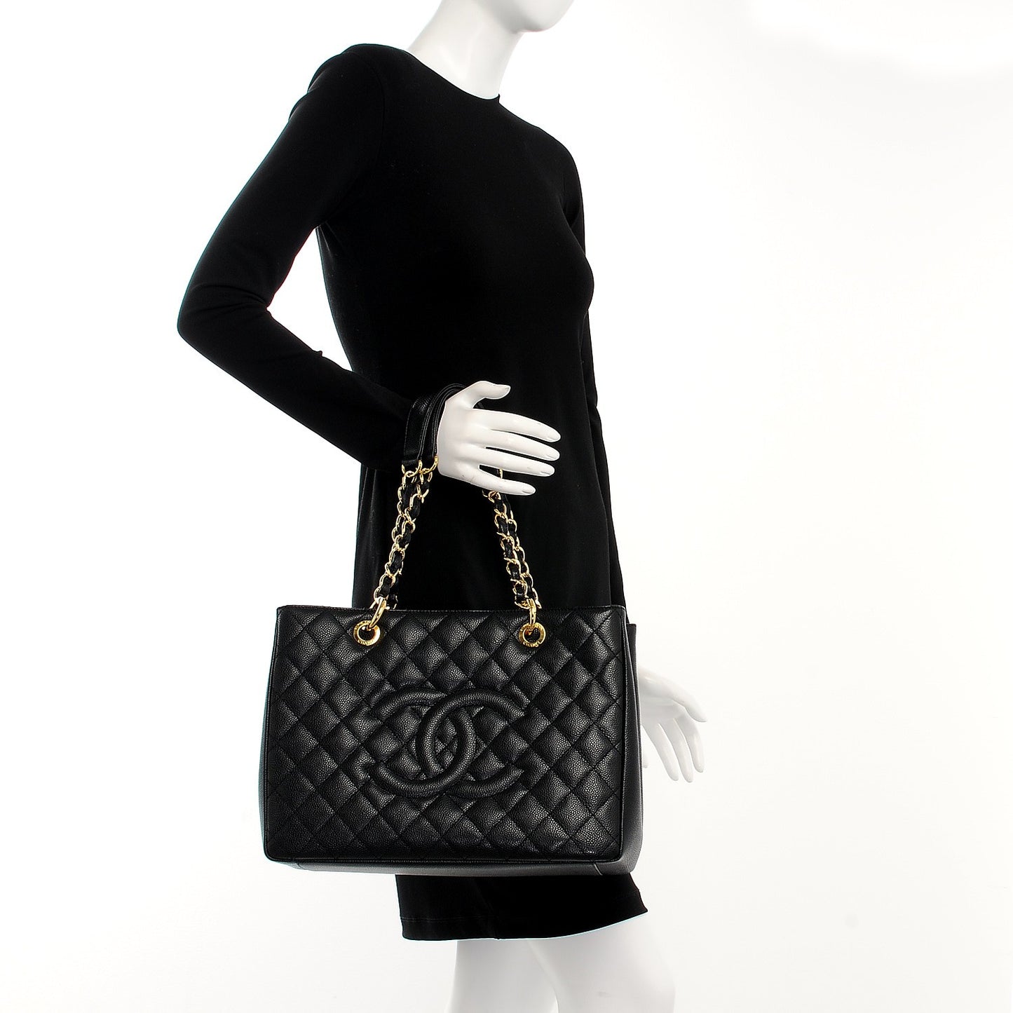 Caviar Quilted Grand Shopping Tote GST Black