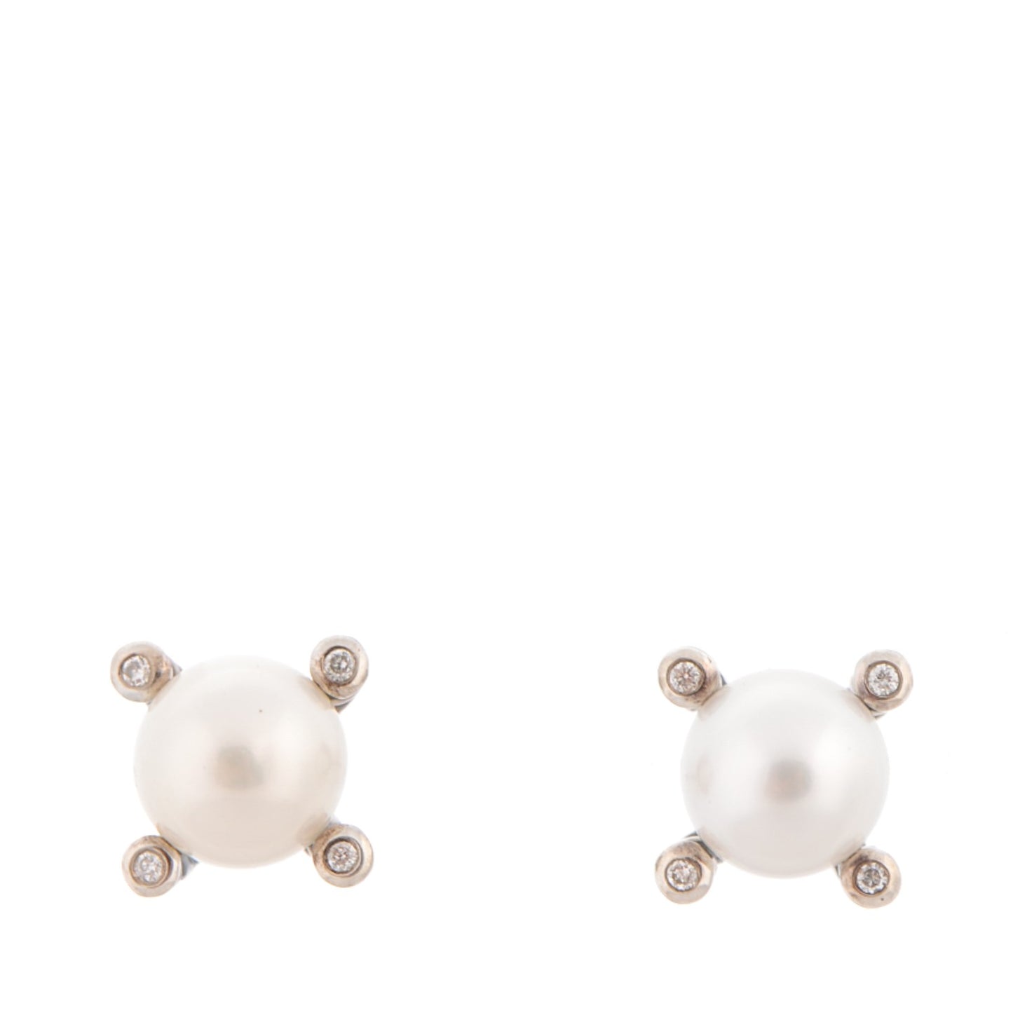 Sterling Silver Diamond Pearl 7mm Earrings