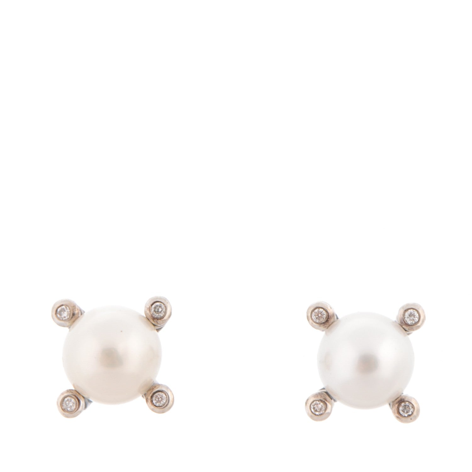 David Yurman Sterling Silver Diamond Pearl 7mm Earrings 1 of 3