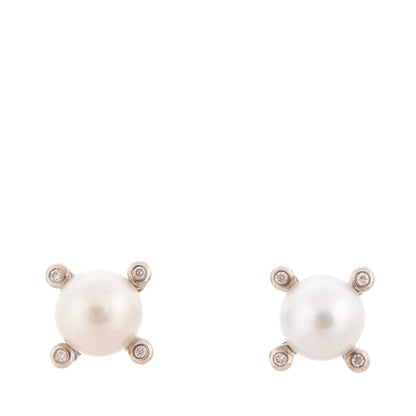 David Yurman Sterling Silver Diamond Pearl 7mm Earrings 1 of 3