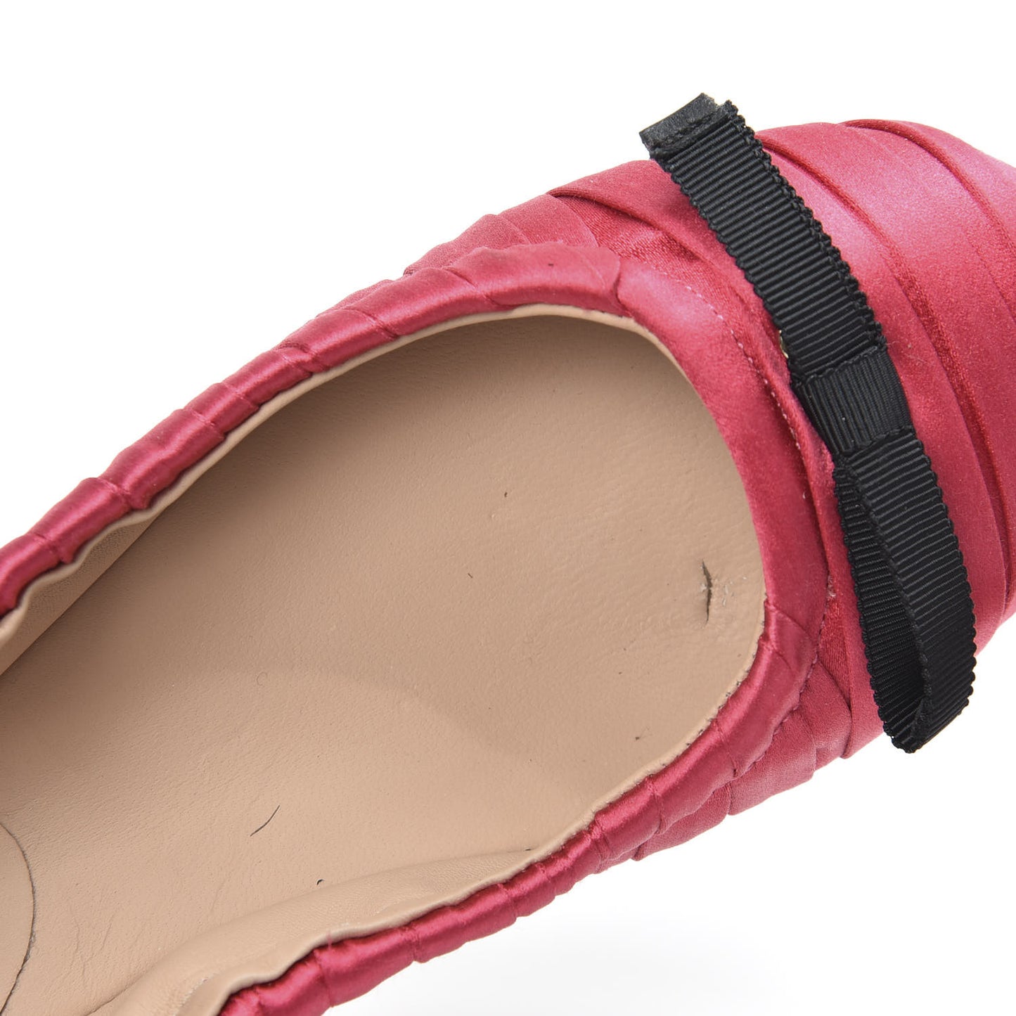 Satin Rockstud Ankle Strap Ballet Flats 35 Fuchsia