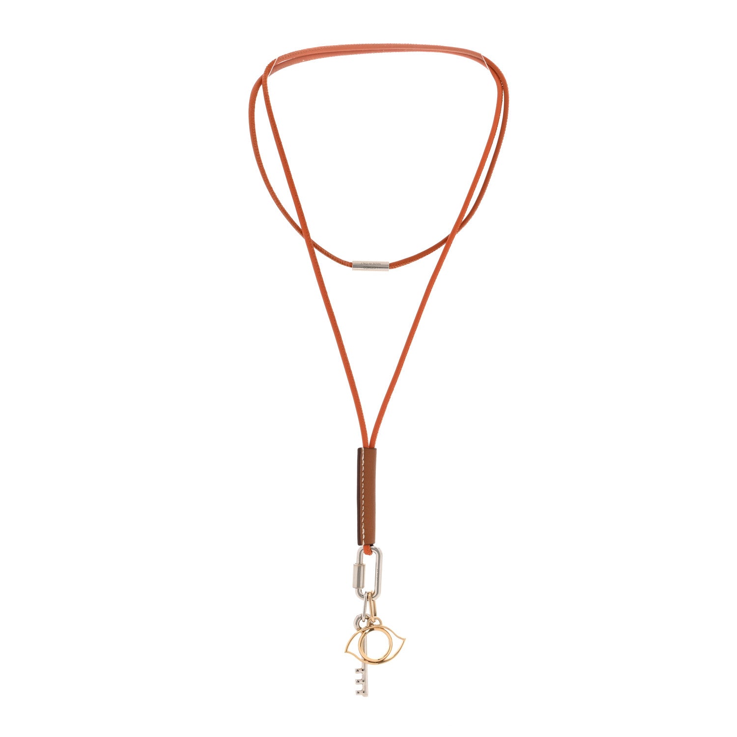 Hermes Palladium Permabrass Curiosite Pendant Necklace Orange Gold 3 of 7