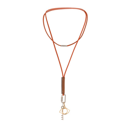 Hermes Palladium Permabrass Curiosite Pendant Necklace Orange Gold 3 of 7