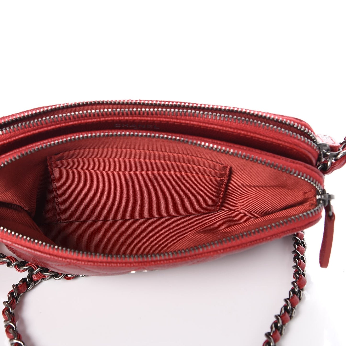 Caviar Quilted Small Clutch With Chain Red