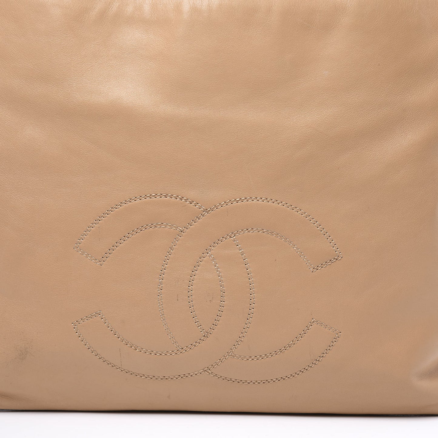 Lambskin CC Stitched Tote Beige