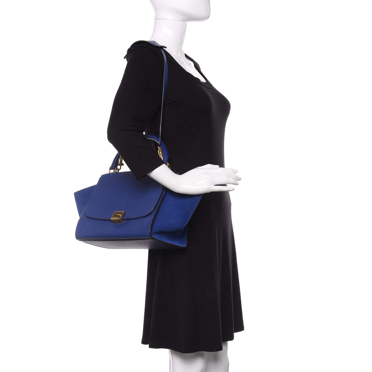 Drummed Calfskin Suede Small Trapeze Indigo