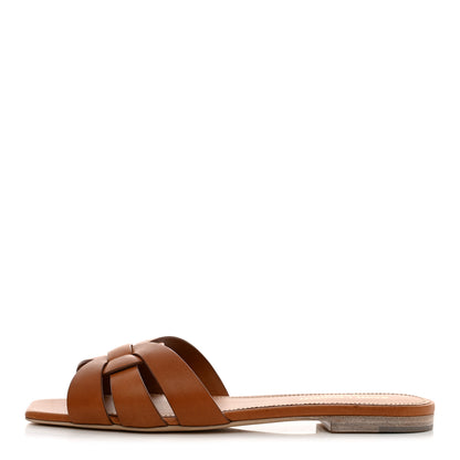 Saint Laurent Calfskin Tribute 05 Slide Sandals 37.5 Amber 1 of 9