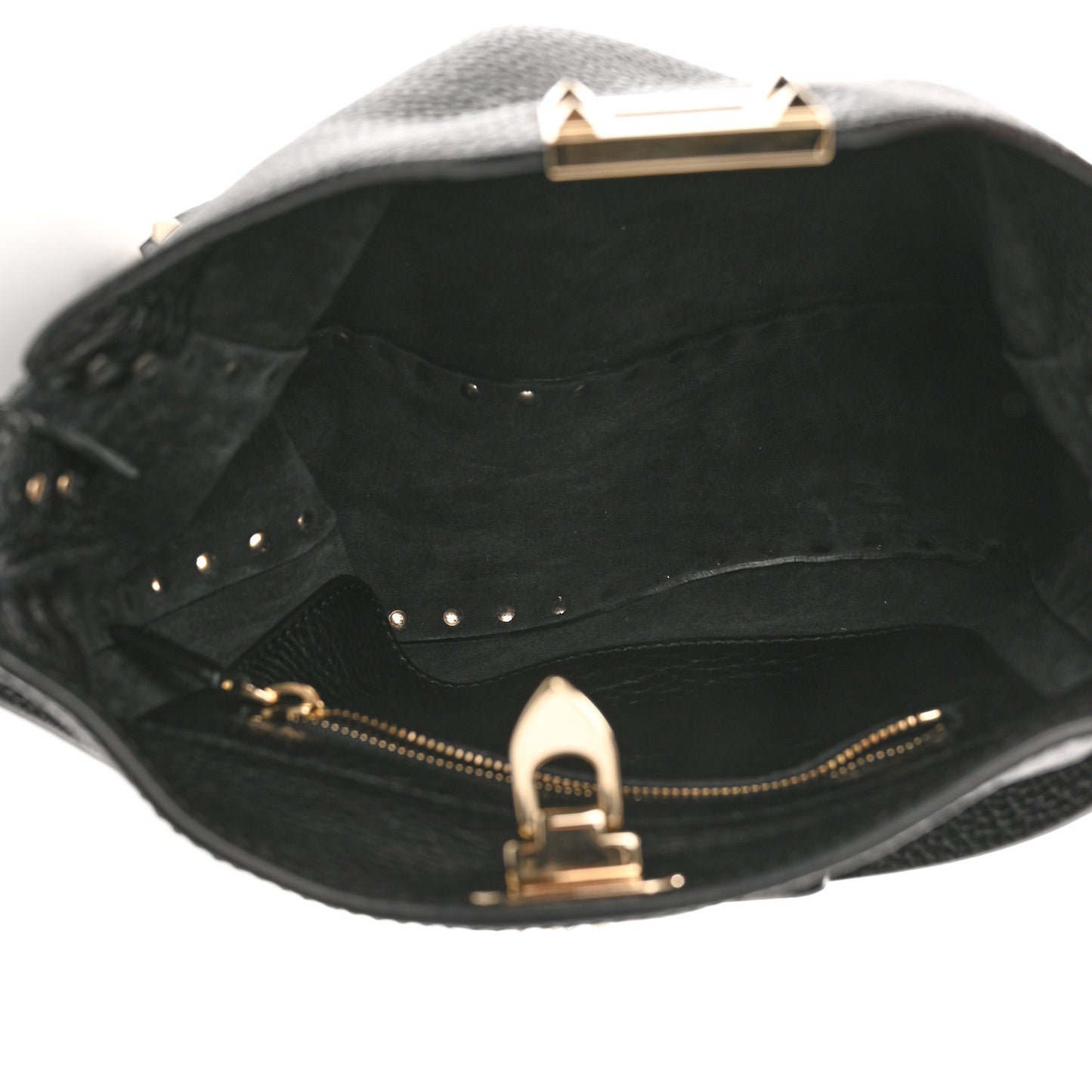 Pebbled Calfskin Small Rockstud Flip-Lock Messenger Bag Black