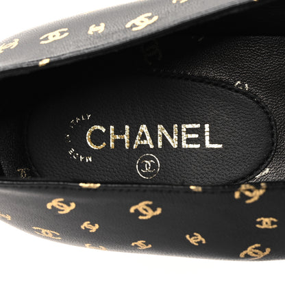 Chanel Lambskin Patent Calfskin Printed CC Cap Toe Ballerina Flats 38 Black Gold 7 of 9