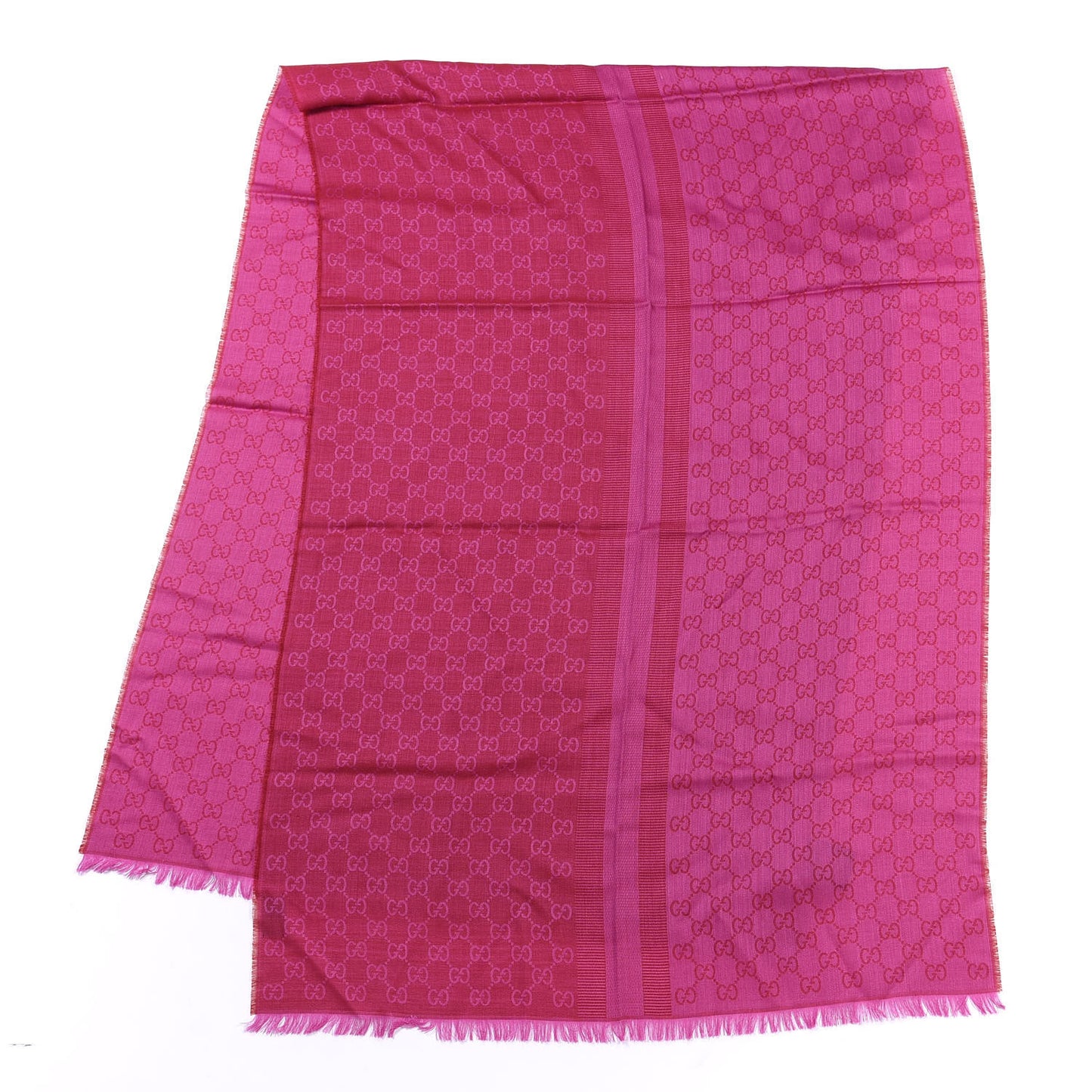Wool Silk GG Monogram GGWeblong Fringe Scarf Shawl Red Pink