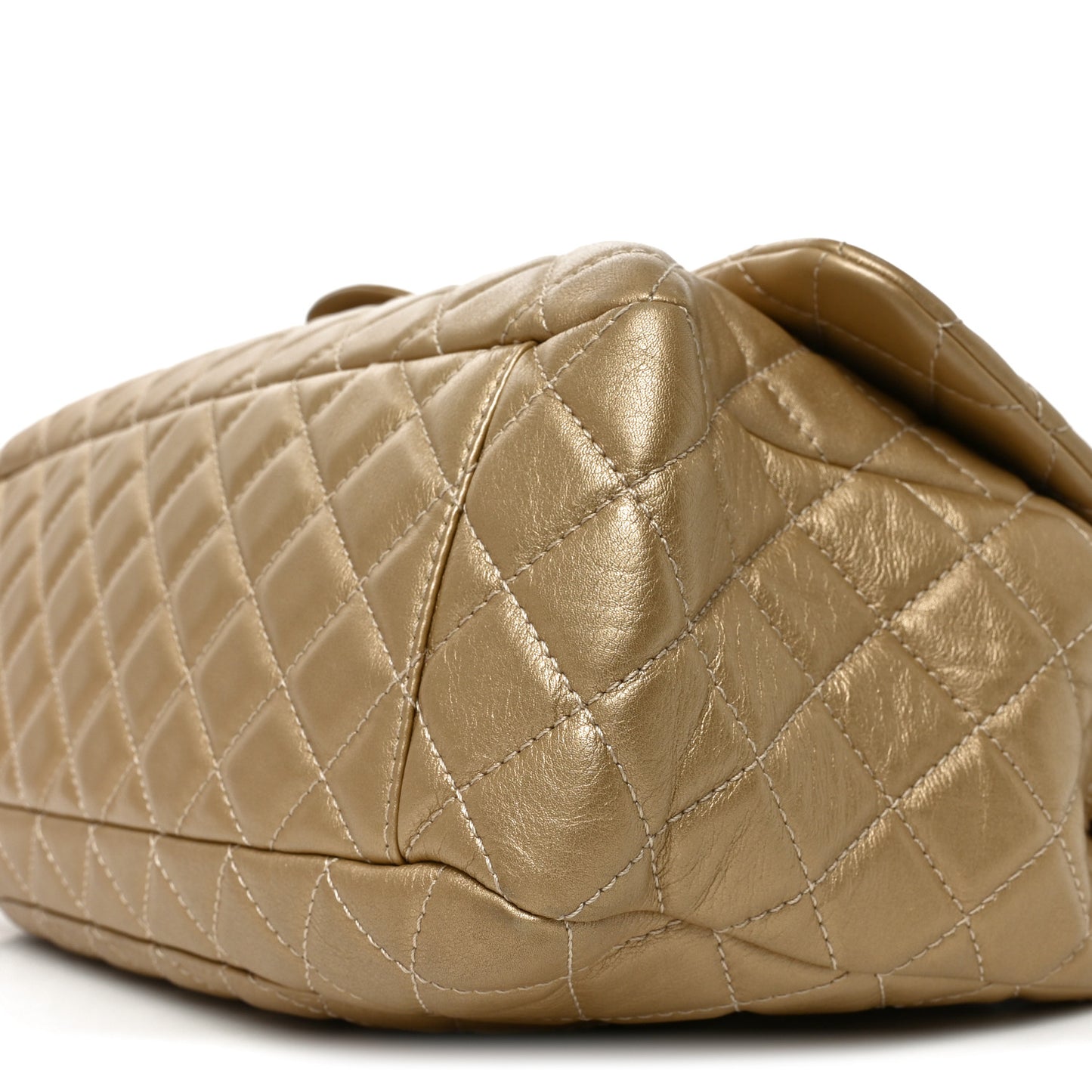 Metallic Calfskin Quilted Small XXL Travel Flap Bag Gold