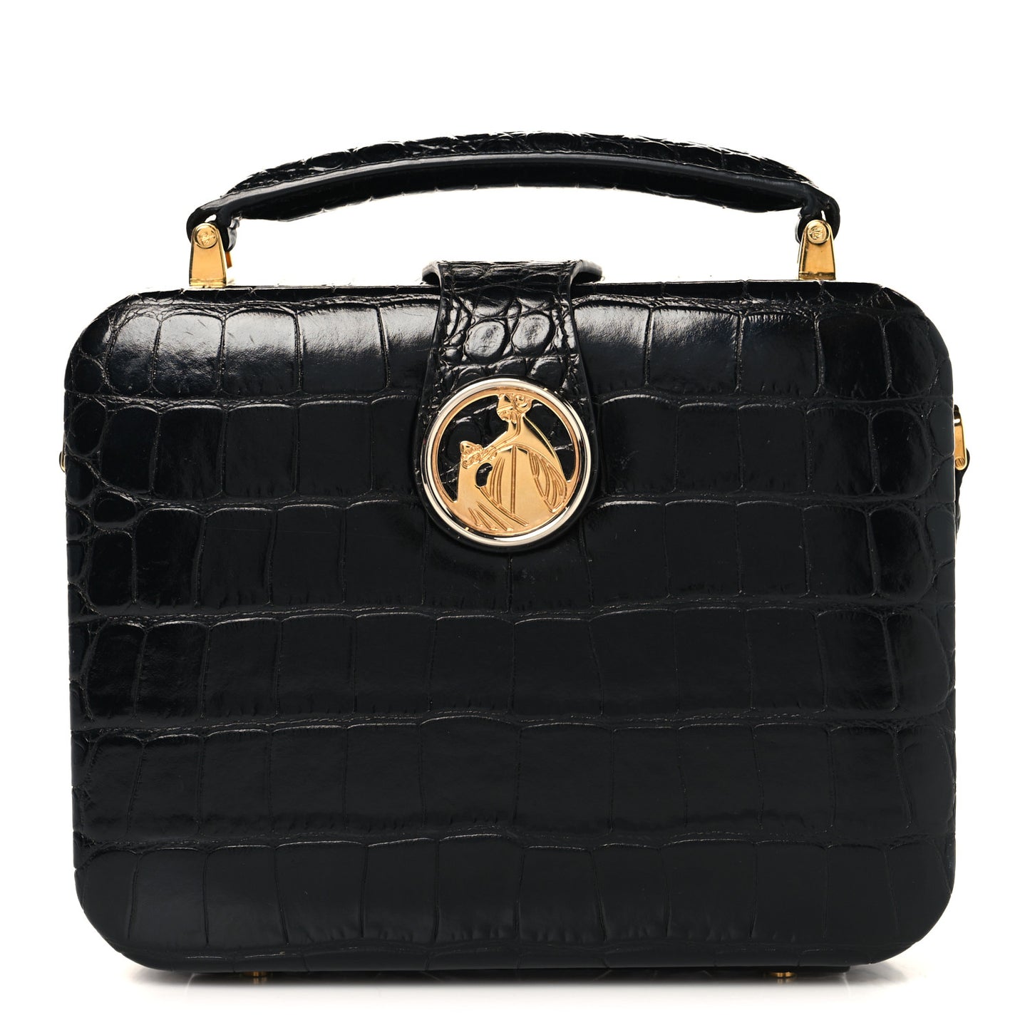 Calfskin Crocodile Embossed Bento Bag Black